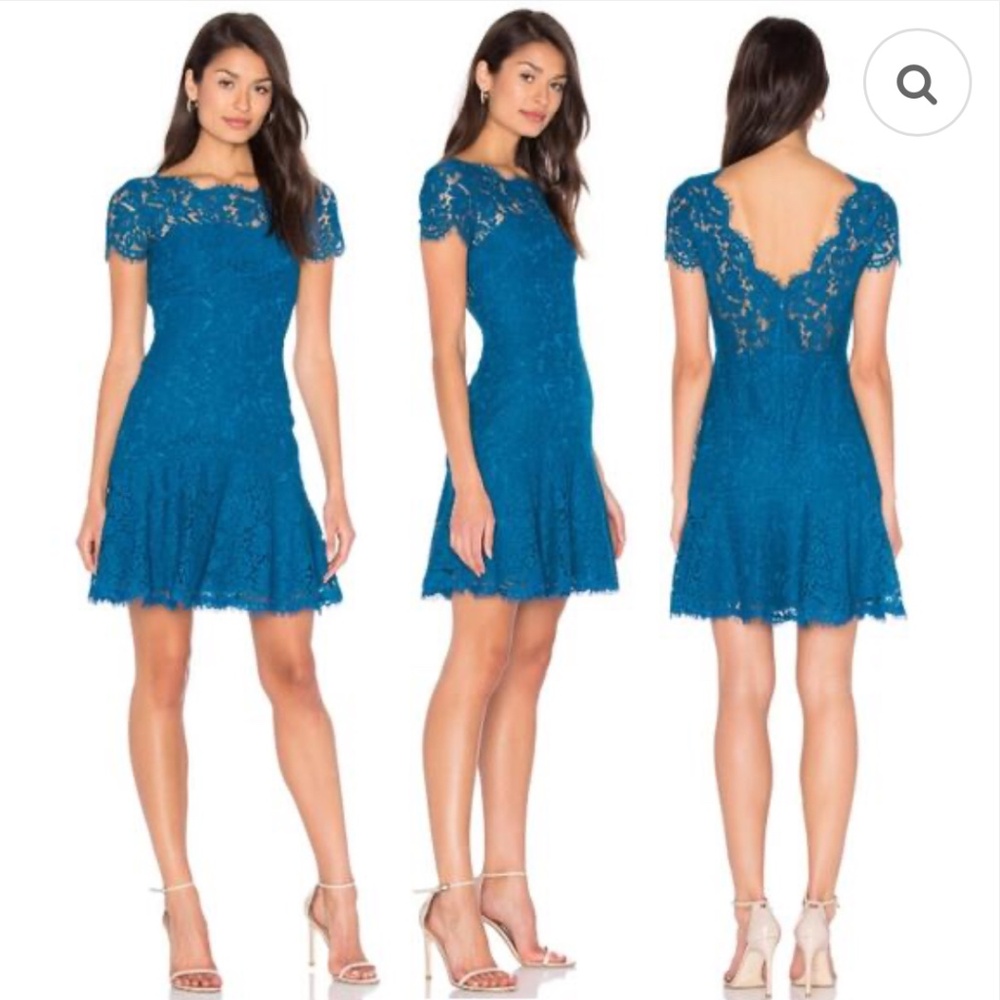 Diane von Furstenberg Fifi Lace Fit & Flare Mini Dress, Peacock, Sz. 4  *NWT*